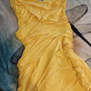 Fashion Nova Vibrant Yellow Asymmetrical Dress
